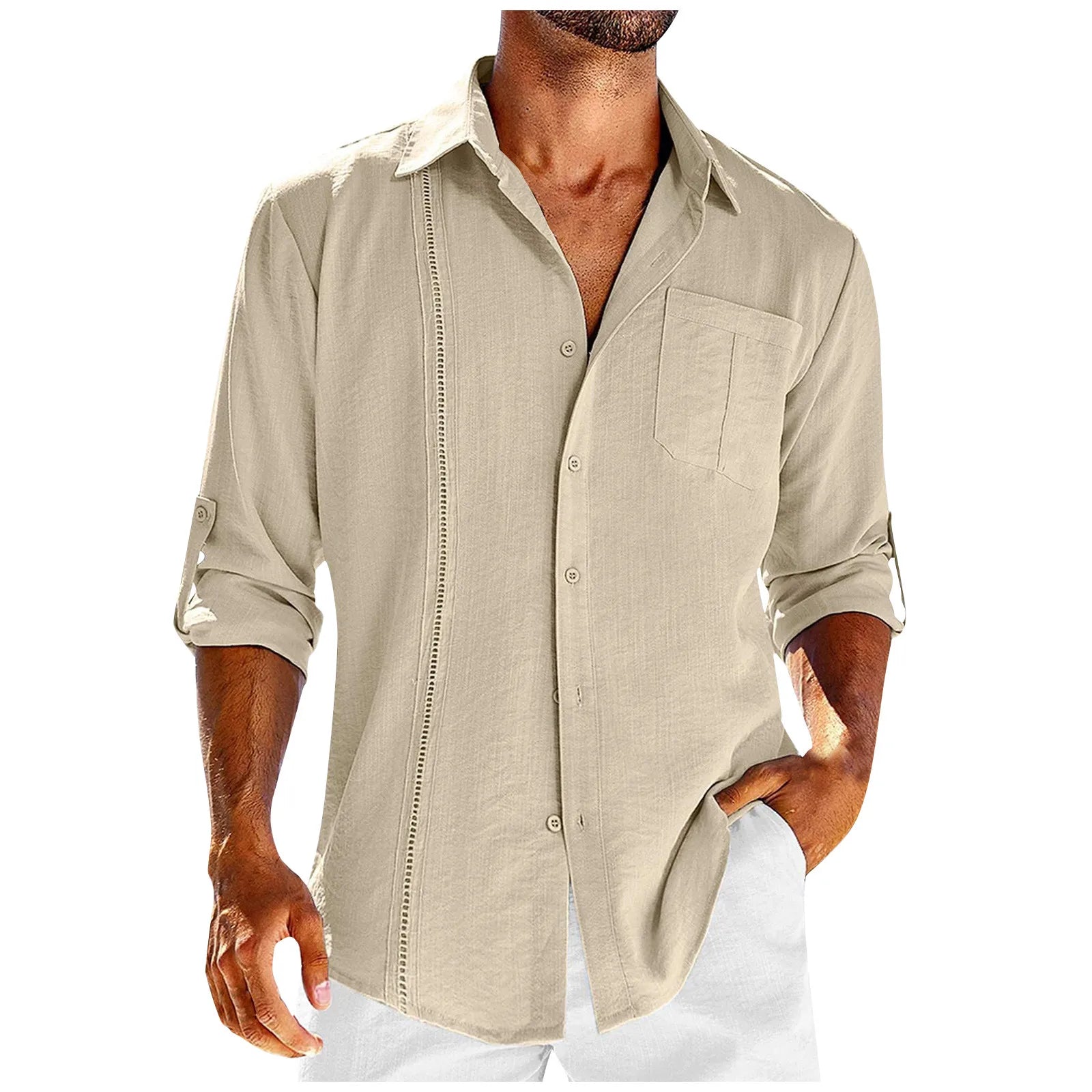 2024 new Men's Shirts British style business casual tops Spring Summer handsome Cotton Linen Solid Slim shirt camisas de hombre