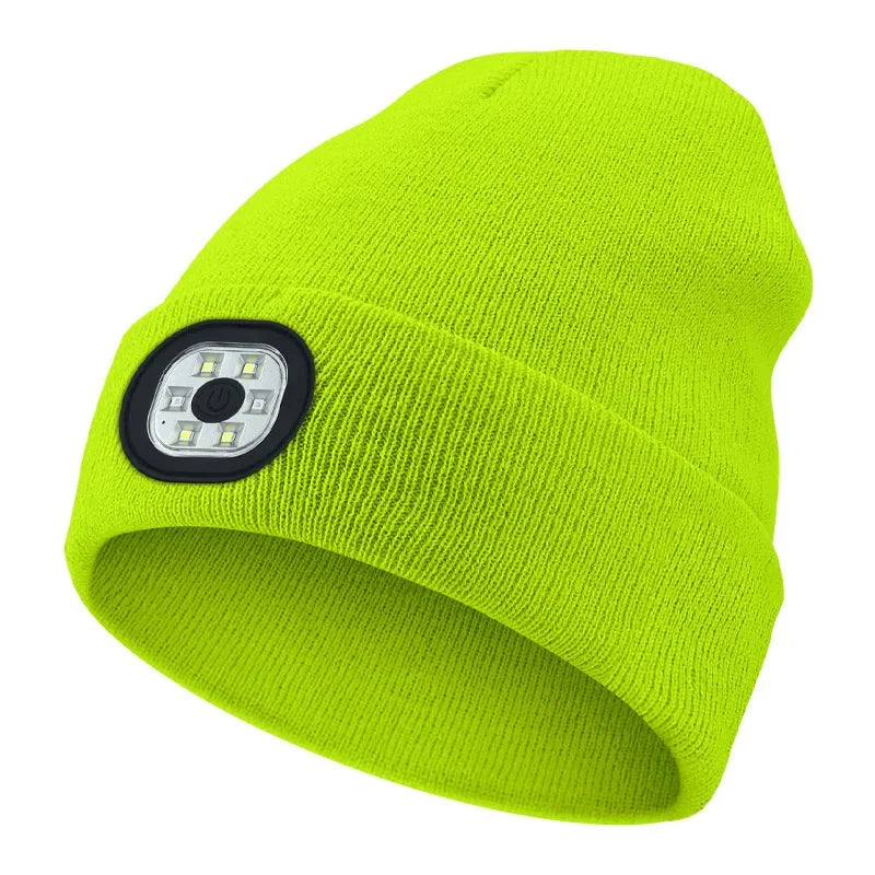 Winter LED Warm Lighting Knitted Hat Men Women LED Headlight Hat Outdoor Sports Night Light-up Hat Stretch Beanie Fishing Hat