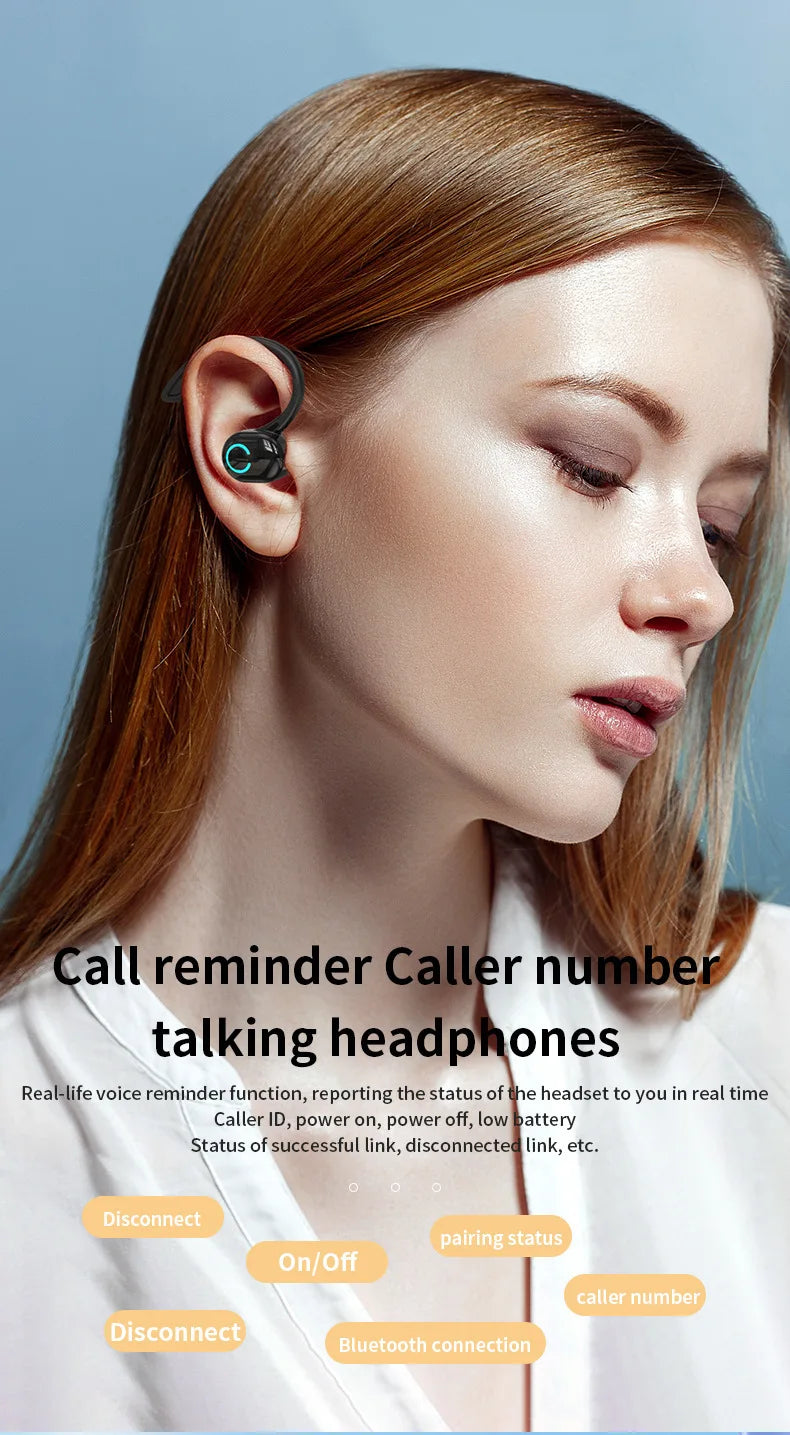 Bluetooth 5.2 Business Wireless Headphone Ear-Hook Mini HIFI Bass Noise Cancelling Earphone With Mic Sport Game Headset