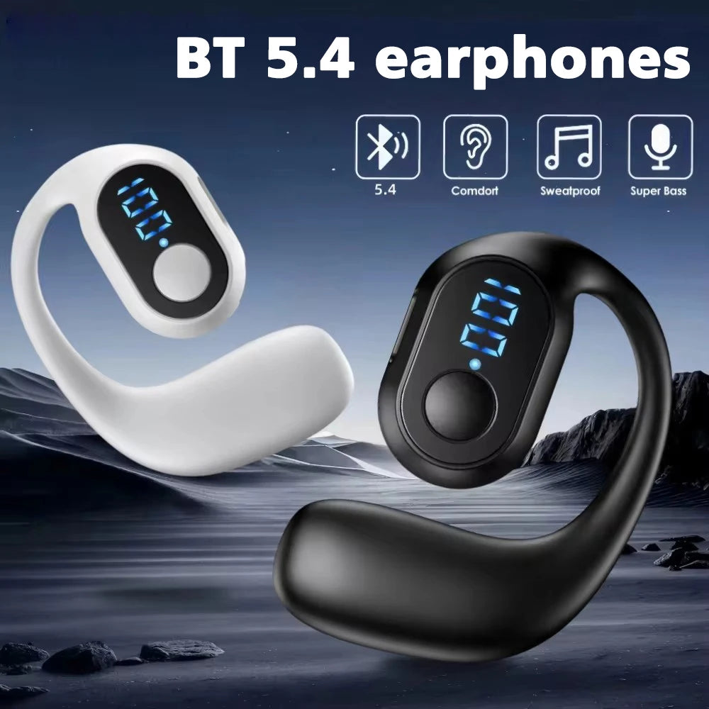 Bluetooth 5.4 Headphone Wireless Ear Hook Earphone LED HiFi Stereo Noise Reduction Clip Headset Waterproof Earbud For Phone New