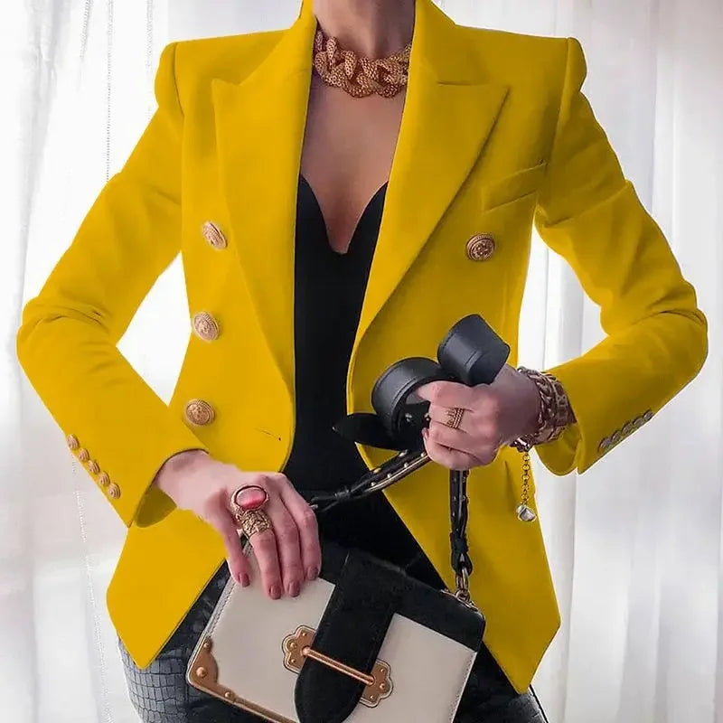 women suits jacket Women's Notched Lapel Double Breasted Blazer Suit Long Sleeve Buttons Casual Work Office Jacket Blazers