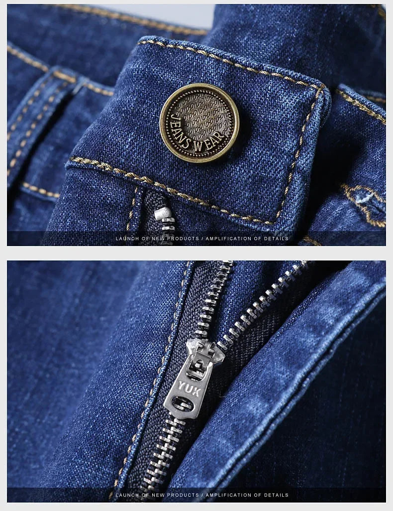 Men Fashion Straight Jeans Men 2025 New Stretch Slim Fit Pants Comfortable Soft Business Denim Trousers Male Brand Clothing