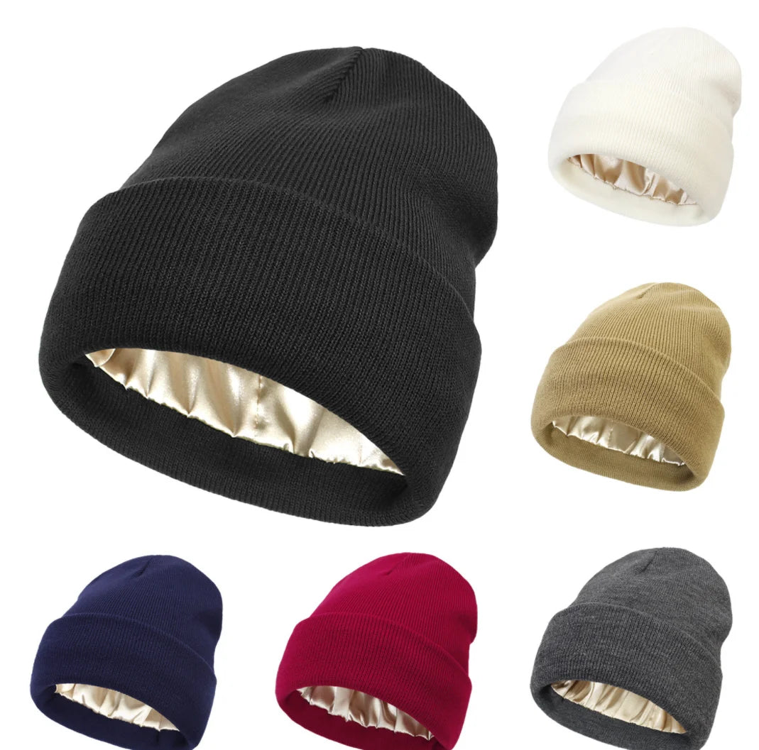 Winter Hat For Women Silk Satin Lined Beanies Chunky Caps Men Warm Fashion Women Bonnet Skullies Caps Male Female Balaclava Hats