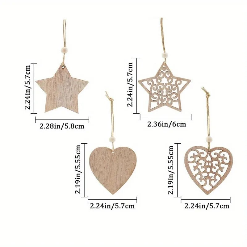 Festive Wooden Christmas Ornaments with Snowflake Star and Heart Designs for Home Tree Decor Holiday Party Supplies DIY Crafts
