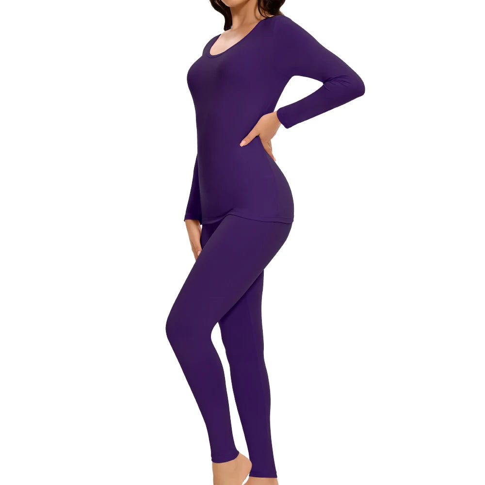 Women's Casual Warm Suit Long Sleeve Round Neck Bottoming Top Leggings Two-piece Set Solid Color Autumn Winter  Outfits Female