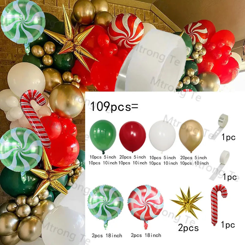 Christmas Decoration 2023 Balloon Red Green Arch Garland Kits Candy Balloons Santa Claus Merry Christmas Party New Year Decor