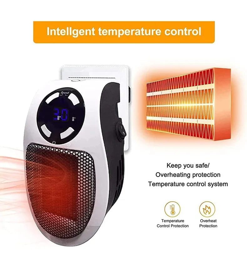 Portable Electric Heater Mini Radiator Plug in Wall with Remote Control Fast Heating Hand Warmer for Room Office Desk Use