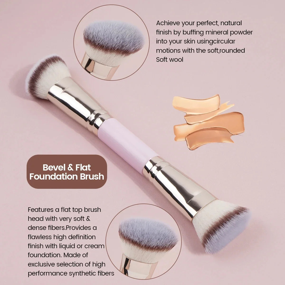Double Head Makeup Brushes 2 In 1 Flat/Angled Foundation Concealer Contour Brush for Blending Loose Powder Liquid Cream