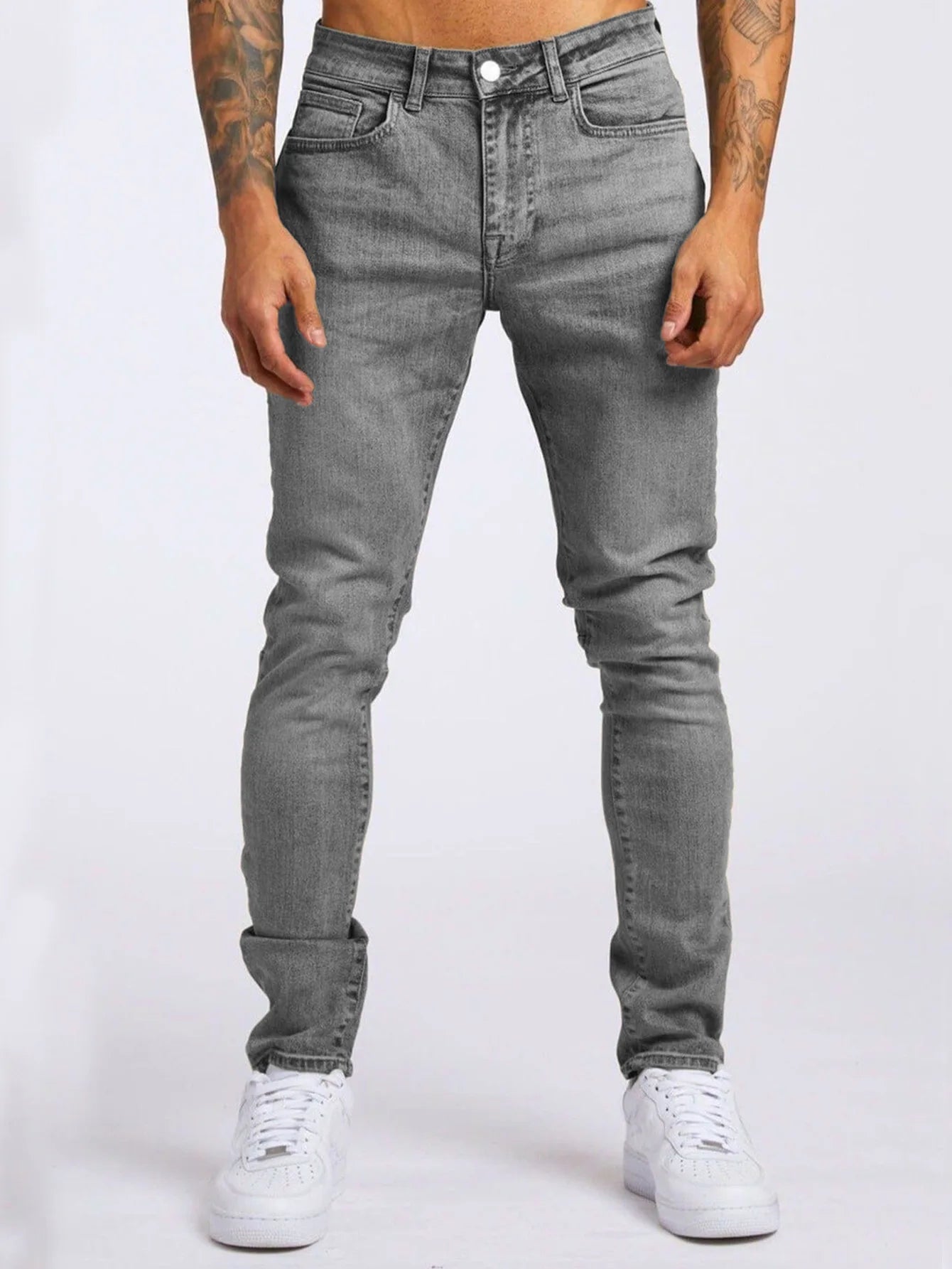 2025 New style denim men's pants, Instagram trend, black slim-fit high-waisted denim jeans for men