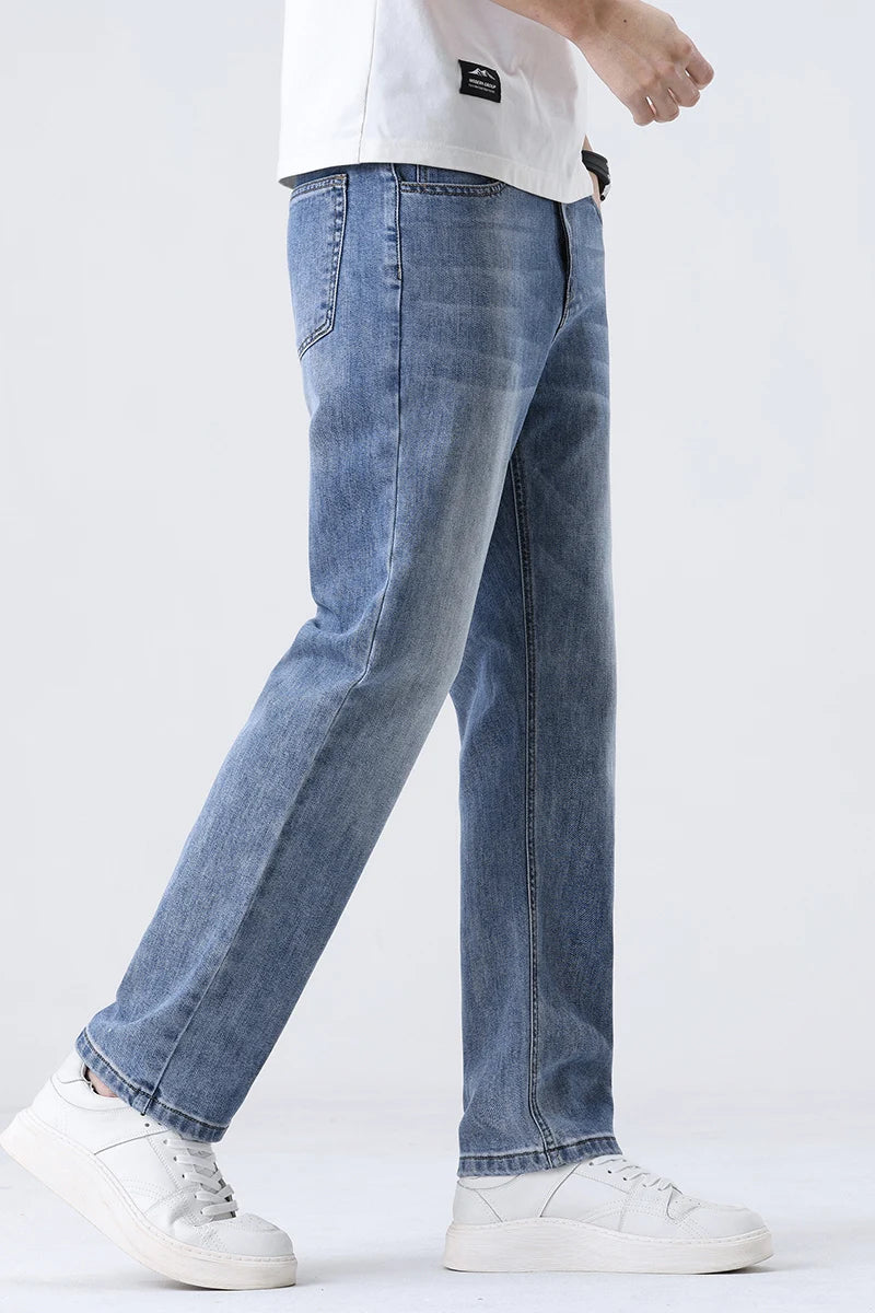 2025 New Loose Straight Leg Jeans for Men  Comfort Thin Stretch Cotton Blend Moisture-Wicking Casual Trousers for Daily Wear