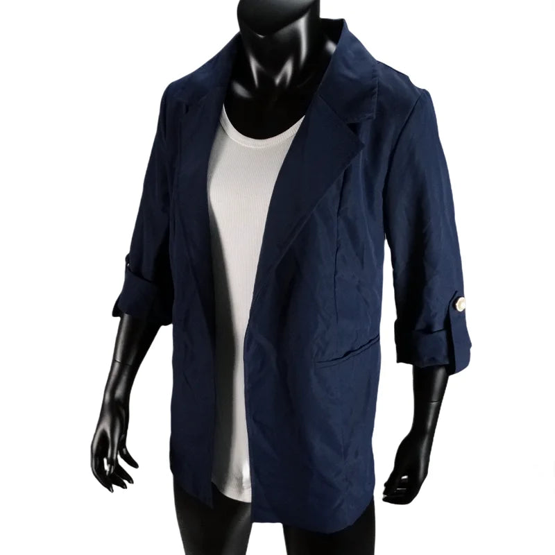 Women's Jacket Spring Summer New Arrivals Roll-up Cuffs Outerwears Lined Open Stitch Thin Jackets for Streetwear Womans Clothing