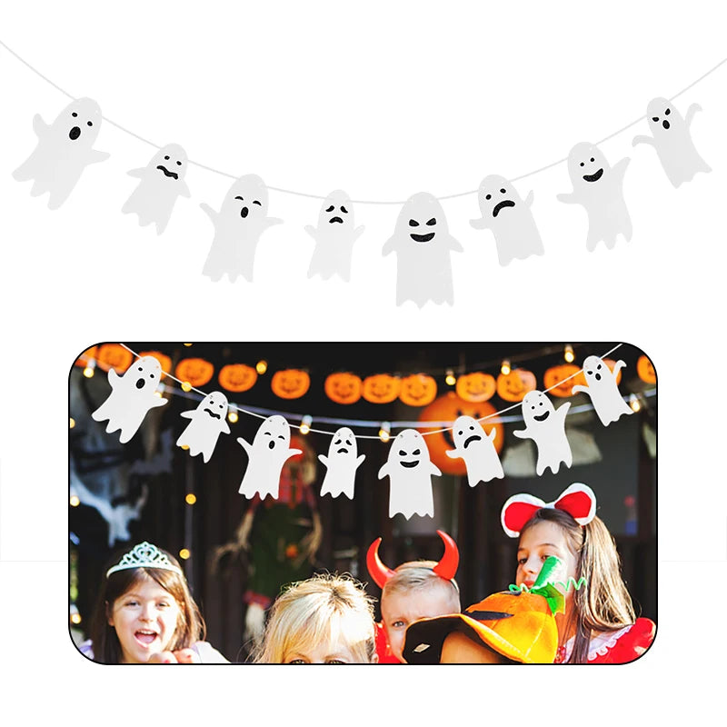 Halloween Hanging Banner Garland Cute Ghost Paper Bunting Kids Favors Happy Halloween Party Decorations For Home Horror Props