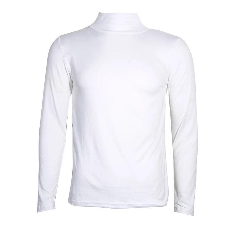 Men's High Neck T-shirts Fashion Solid Slim Long Sleeve T-shirt Male Long Sleeve Basic Bottoming Shirt Fashion Slim-Fit Tops