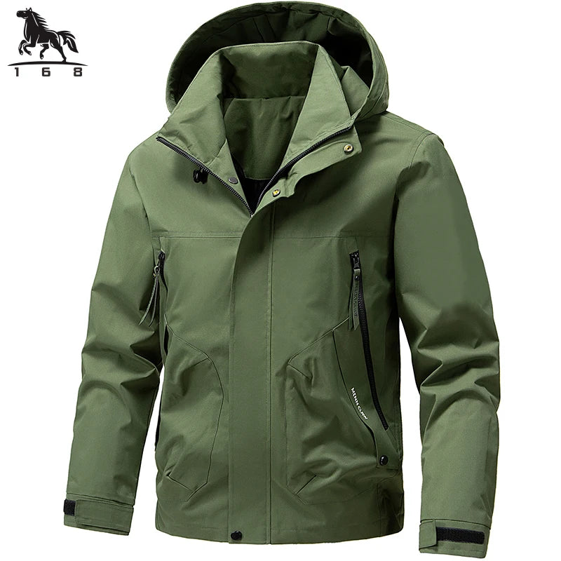 Jacket Mens Spring autumn New men jacket  solid color hooded Jackets casual coat Men's business coats Size M-4XL 5XL Hat detacha