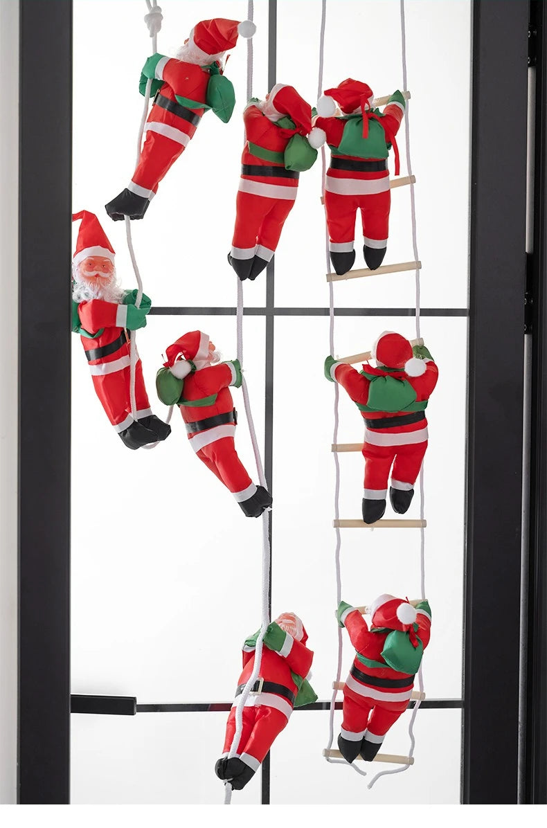 Climbing Santa Claus on Rope Ladder Christmas Decorations Xmas Tree Hanging Ornament Indoor Home Christmas Wall Window Decor