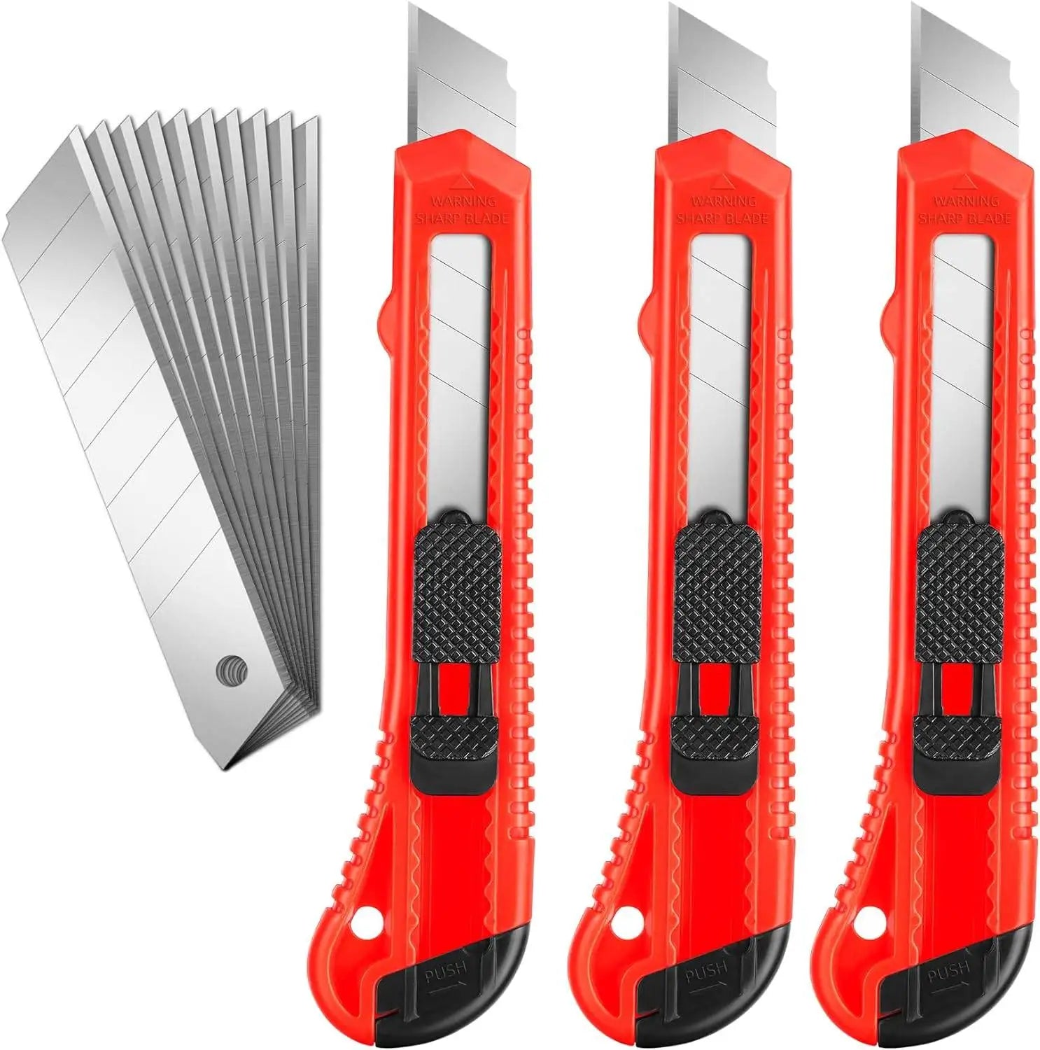 3 Pack Utility Knife Box Cutter Retractable, Compact Box Knife for Cartons, Cardboard and Boxes, with 10 Piece 18mm Wider