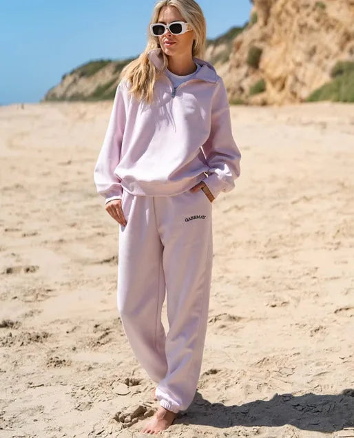 Fashionable Women's Sports Suit, Solid Color Loose Lapel, Long-sleeved Top, Straight-leg Pants, 2025 Women's Casual Sports Suit