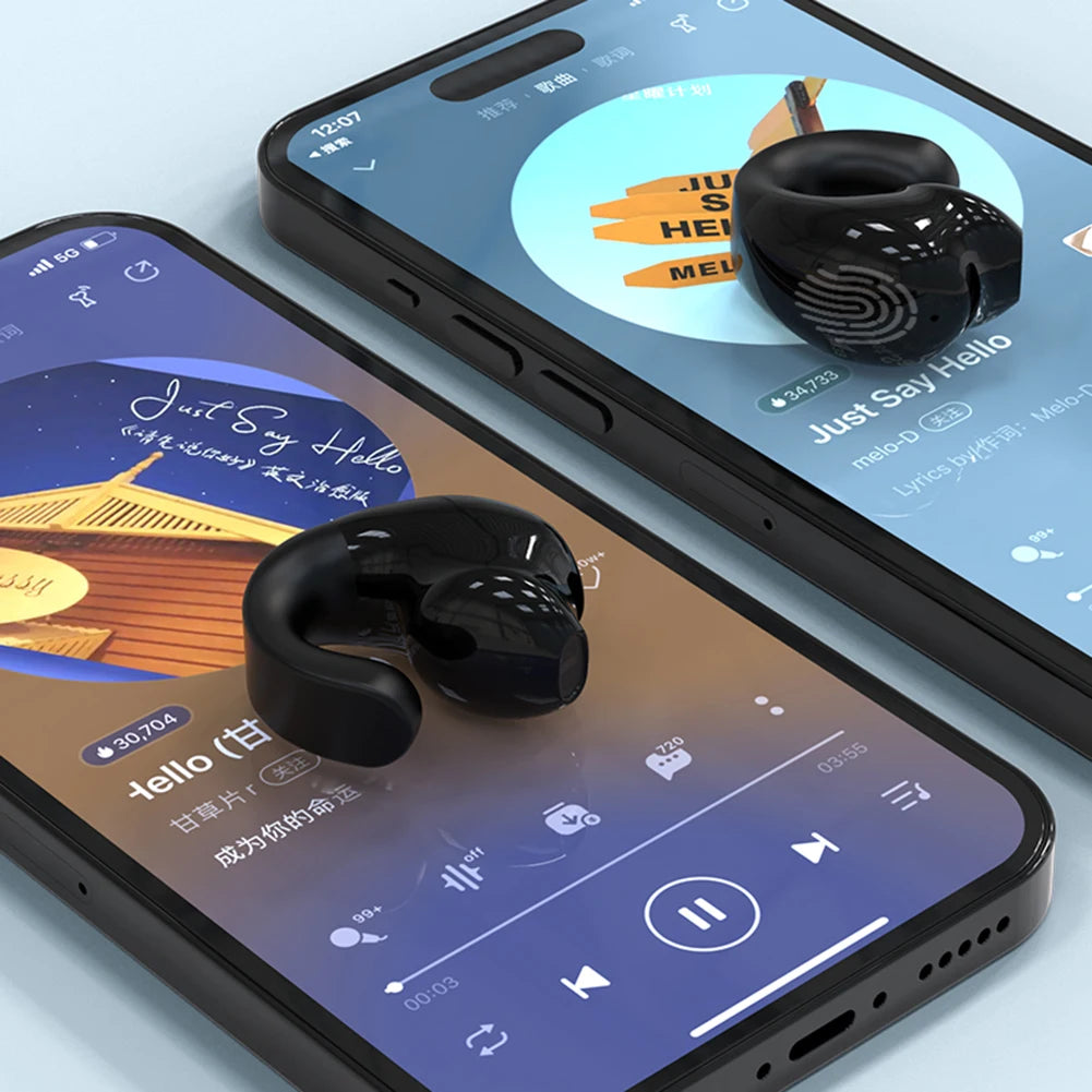 Wireless Clip On Headphones Bluetooth Headset High Definition Audio Quality Sports Earphones Noise Cancelling In-Ear Earphones