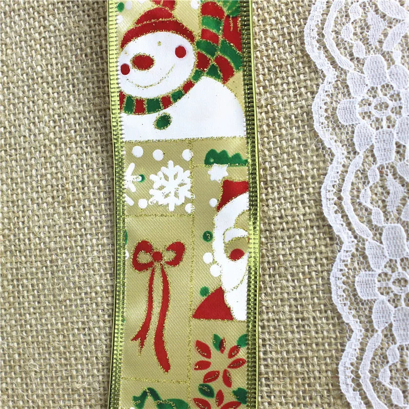 Christmas Ribbon 2M/Pack - Santa Snowman Design - Decor for Tree Wreath - Festive Ornament Accessory Christmas Supplies