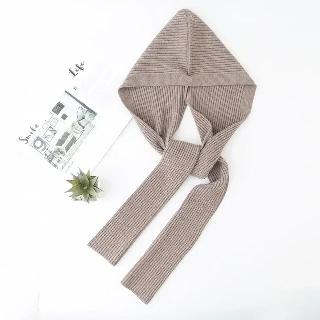 Winter Hat and Scarf Set Knitted Hooded Shawl Balaclava Hat Women Keep Warm Scarf Wool Pullover Hat Gothic Accessories 2025 New