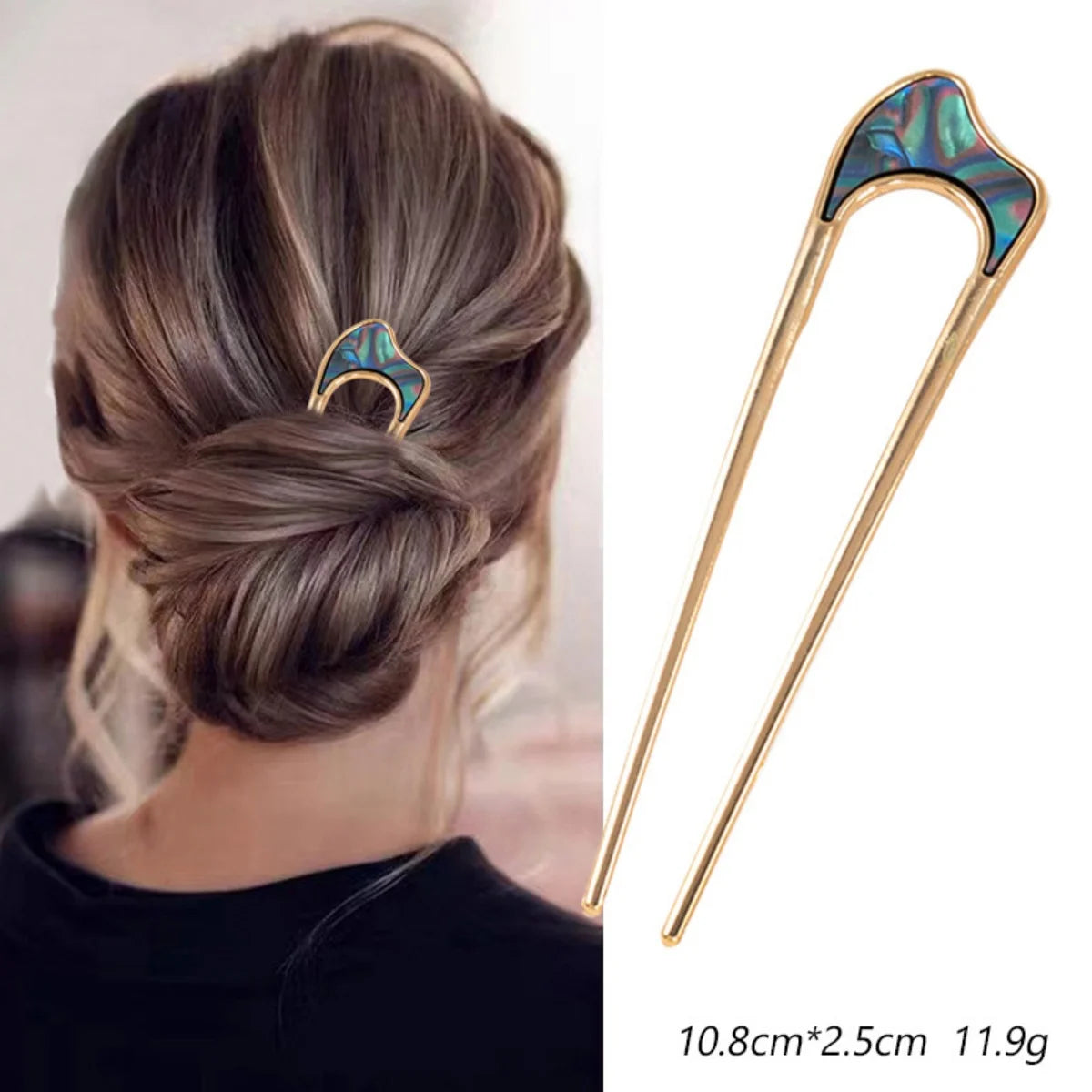 Fashion Hair Accessories Metal U Shape Hair Stick For Women Silver Gold Color Elegant Shell Enamel Hairpin Female Headwear Gifts