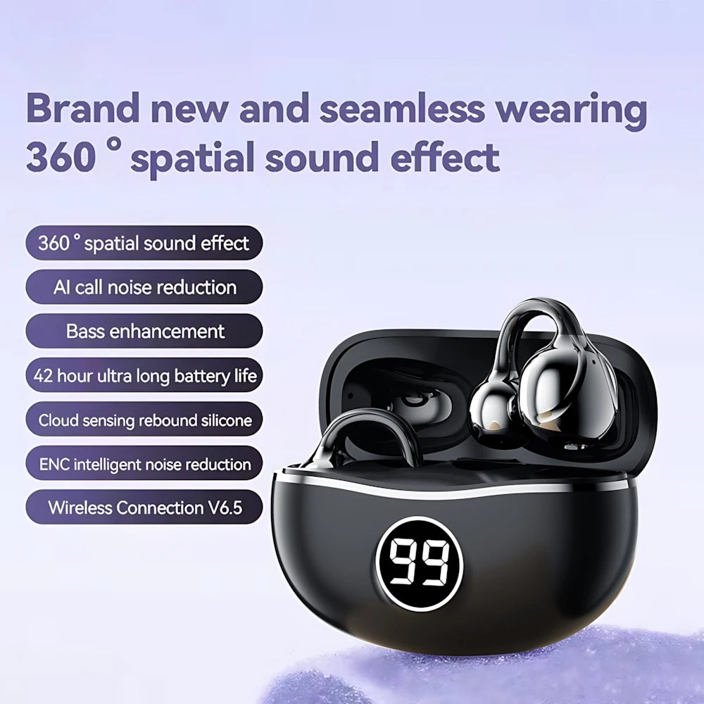 Wireless Headphones Fone Bluetooth Headset With Mic Handsfree Noise Canceling Earphones Clip Ear Music  Sports Gaming Earplug