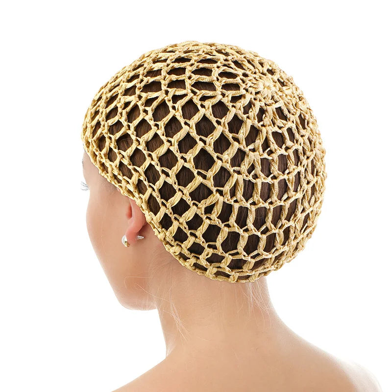 Women Mesh Hair Net Crochet Cap Rayon Knit Snood Hat Thick Short Hairnet Sleeping Night Cover Turbans Styling Tool Accessories