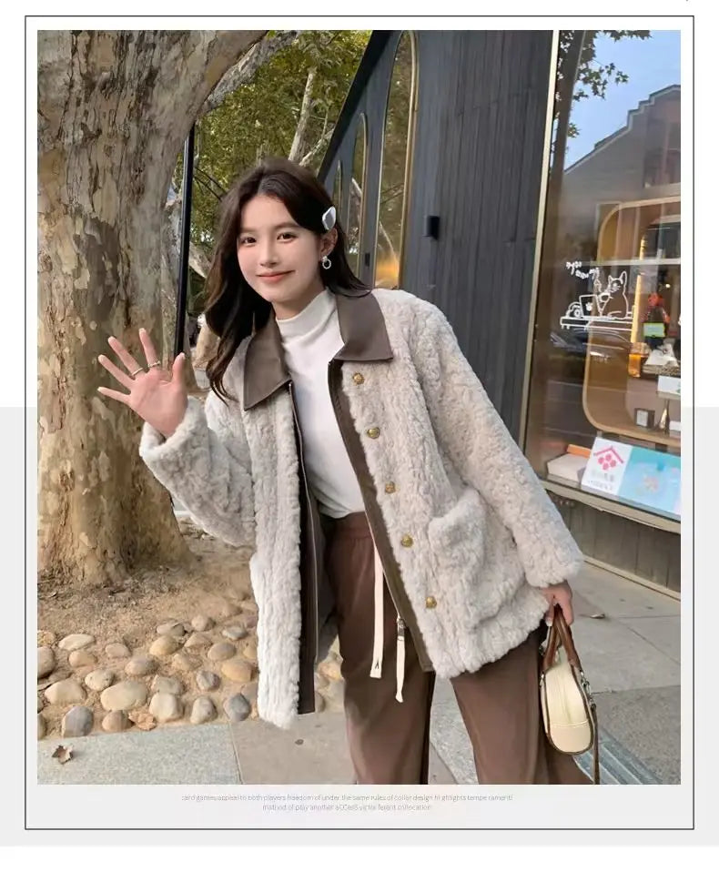 Women's Winter Jacket Little Fragrant Lamb Wool Coat Female Short Winter New Loose Thickened Mao Mao Top Cotton-padded Jacket