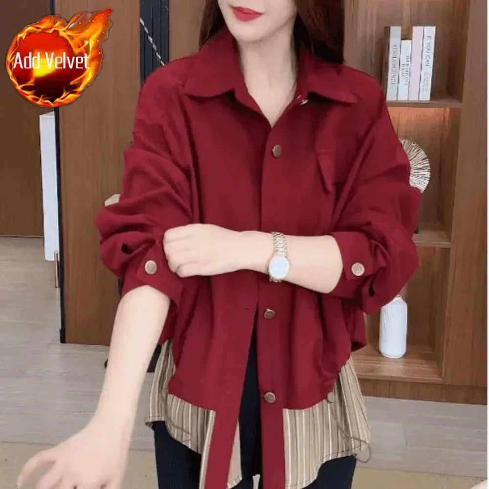 Jacket for Women Splicing Coats Woman Short Loose Long Sleeve Luxury Cheap New in Outerwears Clothing Promotion 2025 Trend Offer