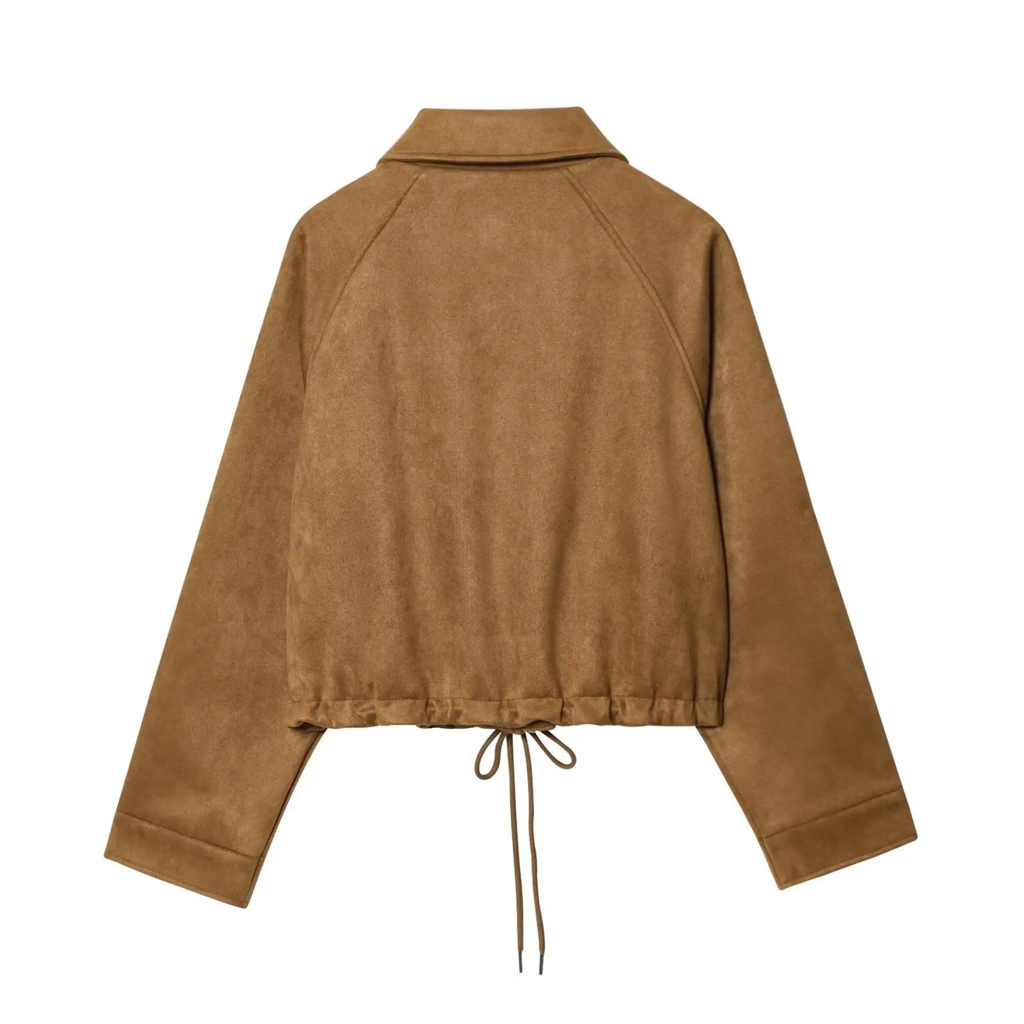 Women's Jacket New 2025 Long Sleeve Suede Drawstring Design Short Jacket Casual Fashion Personality Versatile Lapel Coat