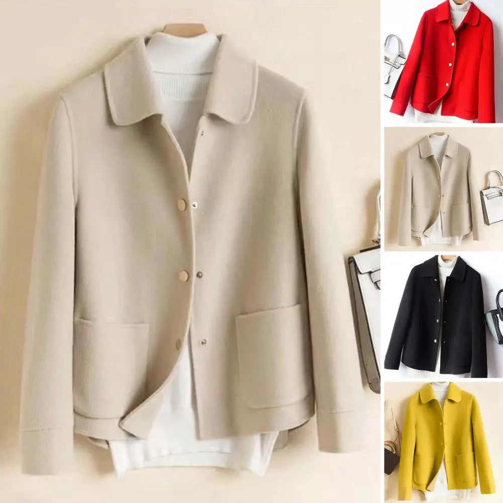Fashion Women Winter Coat Thickened Double-sided Lapel Single-breasted Cardigan Long Sleeve Buttons Pockets Lady Commute Jacket