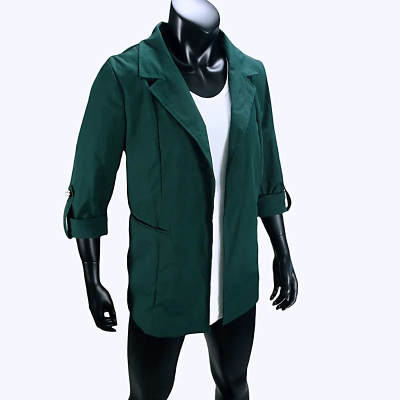 Women's Jacket Spring Summer New Arrivals Roll-up Cuffs Outerwears Lined Open Stitch Thin Jackets for Streetwear Womans Clothing