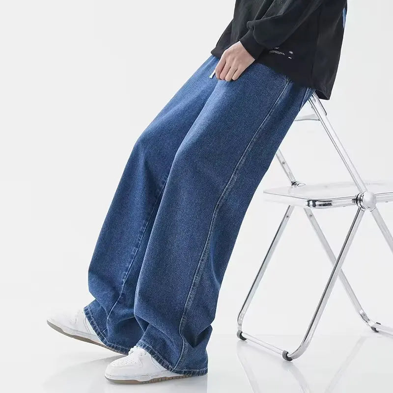 2025 new men's clothing European and American loose denim wide leg pants slim fit high waisted men's straight leg jeans