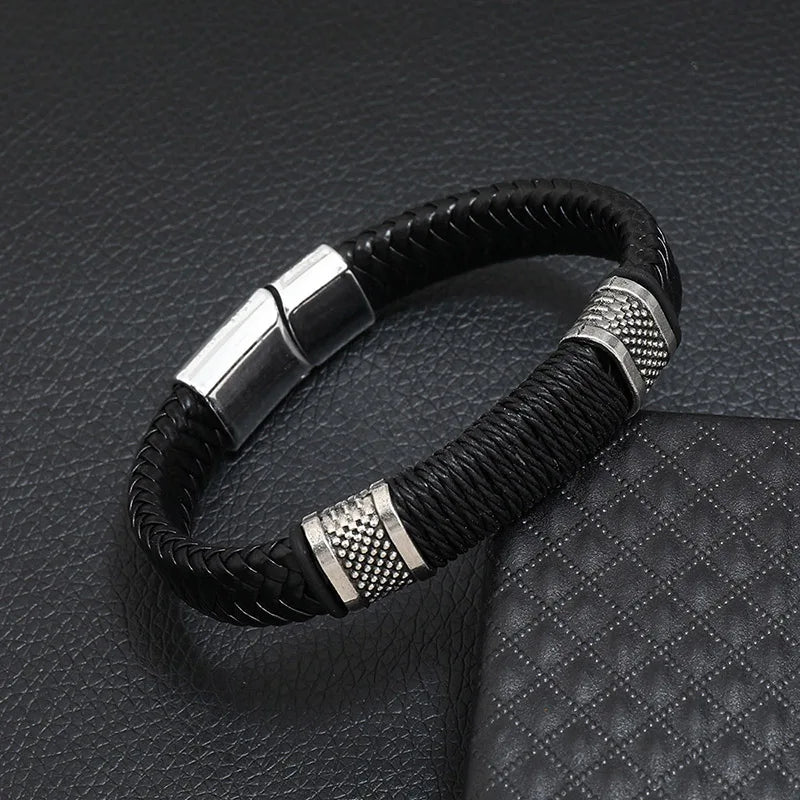 Fashion Men Bangle Detachable Magnet Buckle Handmade Leather Braslet Hiphop Rock Riding Jewelry Accessories Pulseria Hombre