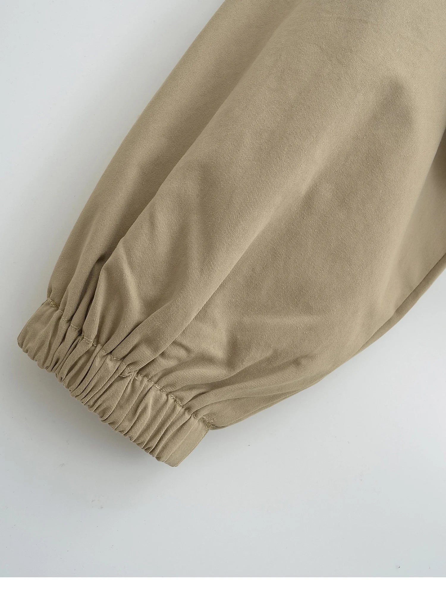 Women's Cropped Utility Jacket - Drop Shoulder Drawstring Hem Ribbed Cuffs Lightweight Cotton