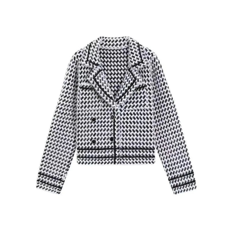 Jackets Women's Autumn Winter 2025 New Small Fragrance Short Coat Female Style Vintage Houndstooth Knitted Cardigan Outwear Tops