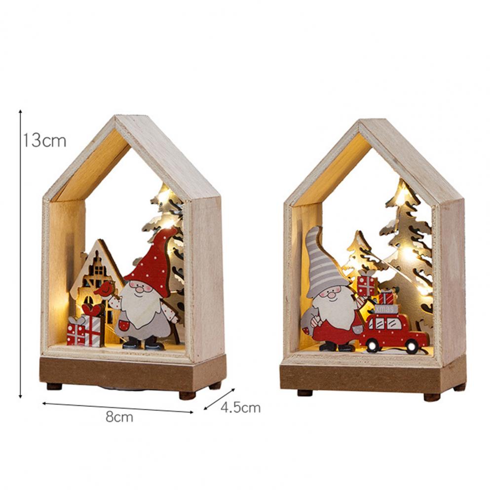 Christmas Ornaments Xmas LED Wooden House Glowing Santa Claus Wooden House Ornament For Party Home Desktop Decor