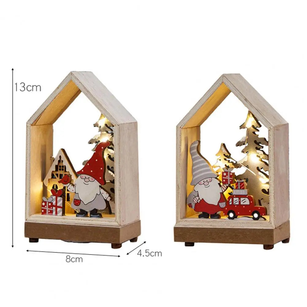 Christmas Ornaments Xmas LED Wooden House Glowing Santa Claus Wooden House Ornament For Party Home Desktop Decor