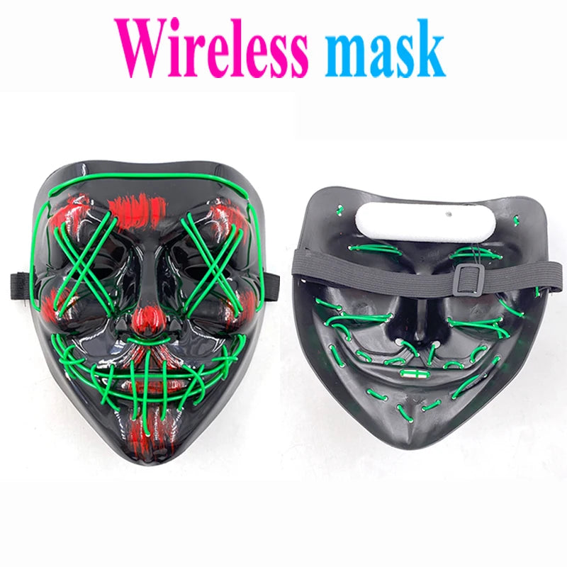 Halloween Letter V Horror Mask and colorful gloves Wireless Scary Glowing Mask for man women Festival party costume supplies