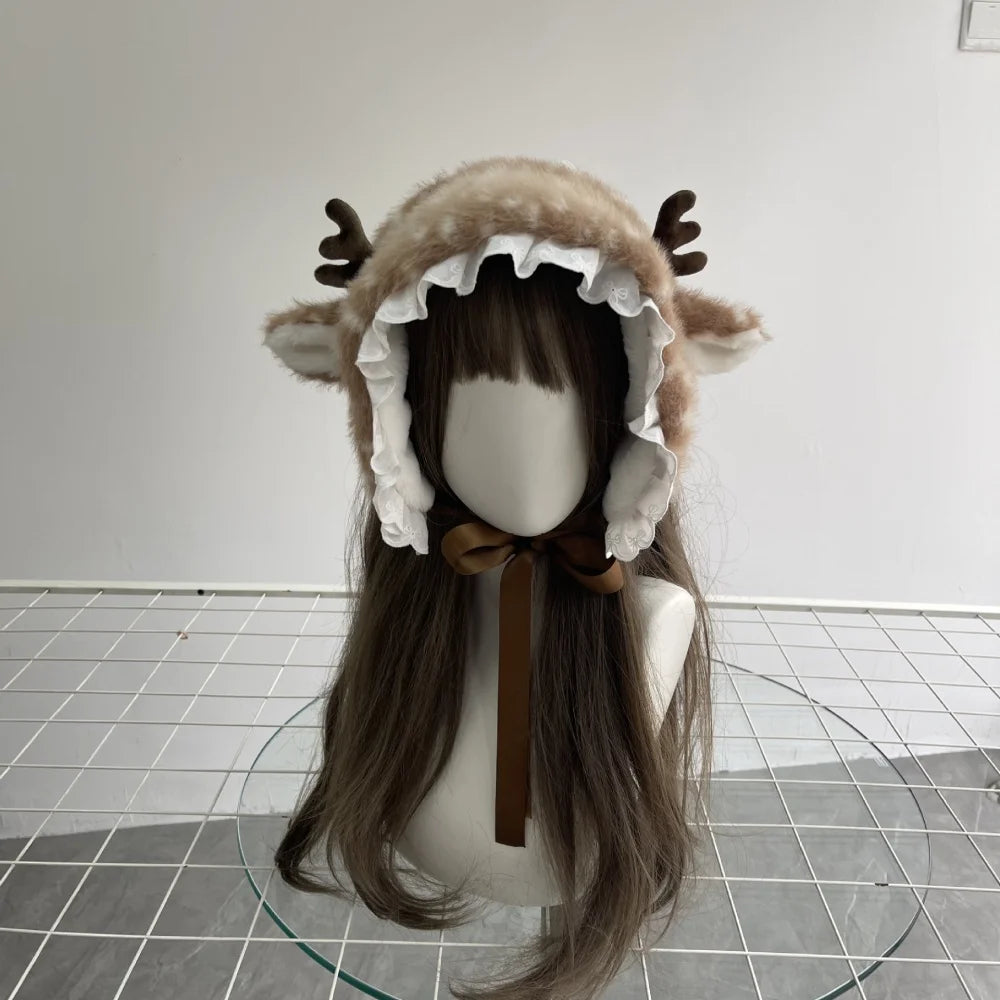 Winter Harajuku Elk Plush Scarf Christmas Gift Padded Warm Scarf Antlers Hairband Cosplay Cute New Year decoration Accessories