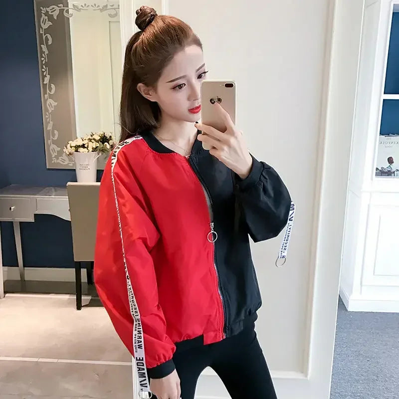 Short Jackets Women New Summer Basic Fashion Thin Color Collision Long Sleeve Windbreaker Outwear Bomber Female Baseball Coat