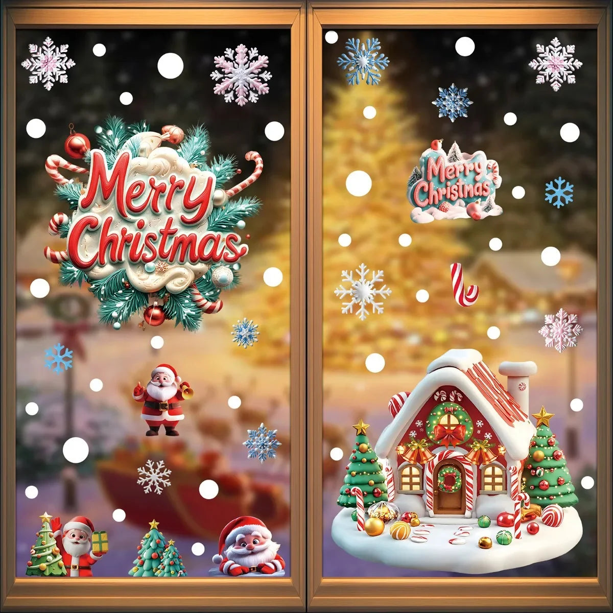 Christmas Decorations Gingerbread Man Snowman Snowflake Glass Stickers Xmas Santa Claus Window Stickers Merry Christmas Decor