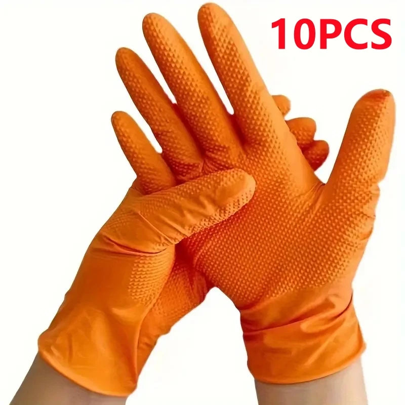 Heavy Duty Orange Nitrile Gloves 8Mil Industrial Disposable Gloves with Diamond Textured Grip for Mechanic Safety & Work Gloves