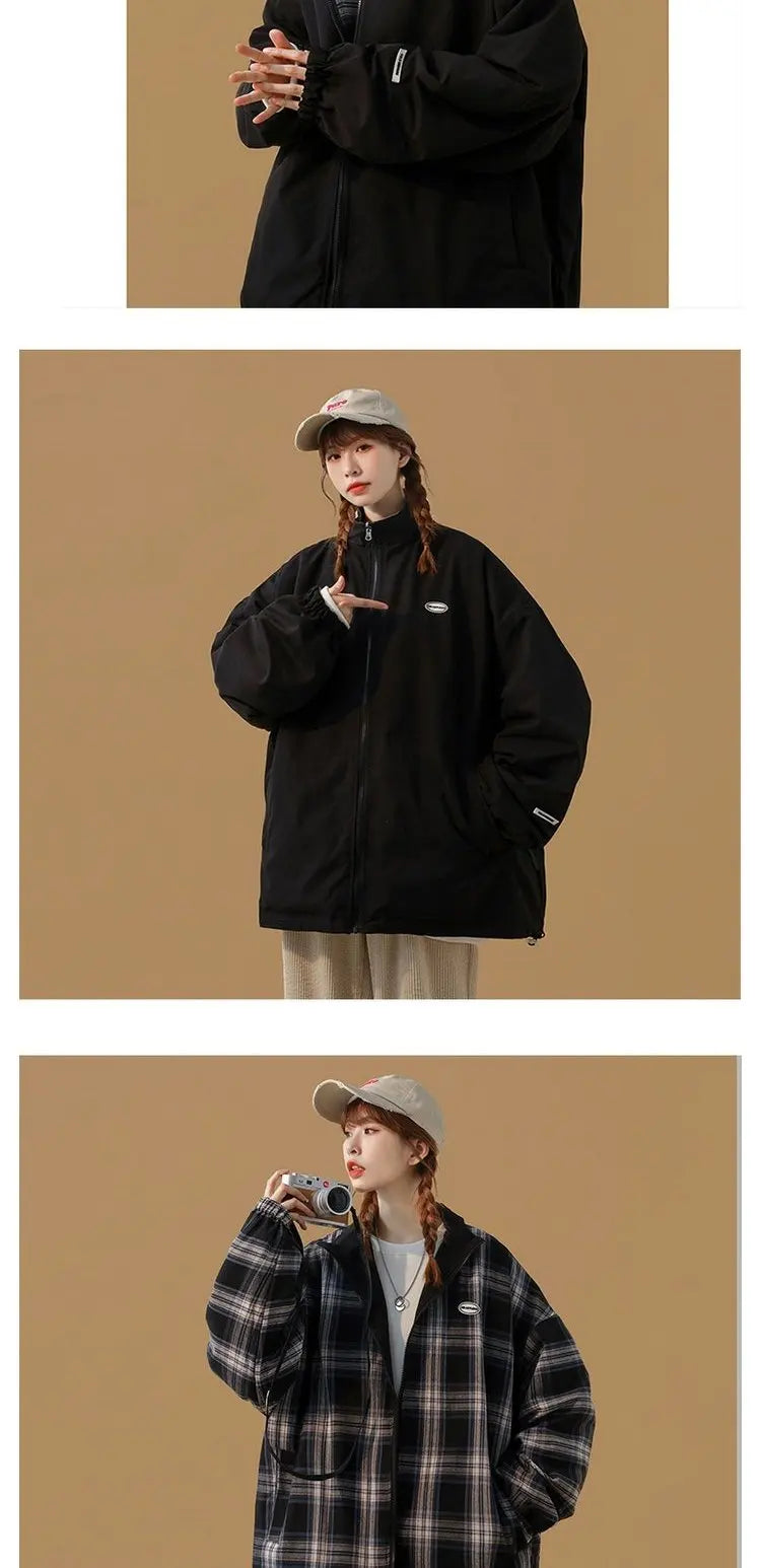 Bomber Jackets Women American Retro Chic High Street Casual Coats Reversible Turn-down Collar Fashion Newly Autumn Simple Loose