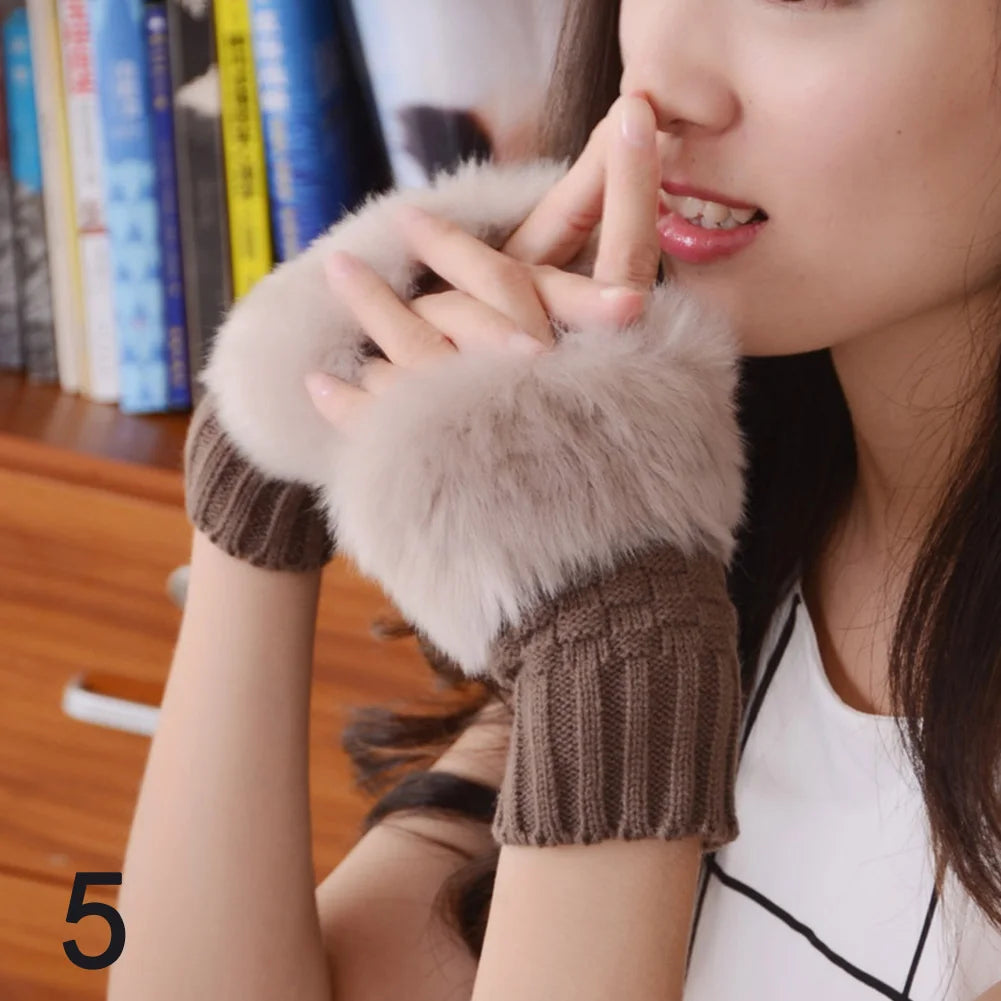 1 Pair Winter Warm Women Arm Warmer Faux Fur Soft Elastic Wrist Slap On Cuffs Arm Warmer Plush Thicken Accessories Gray White