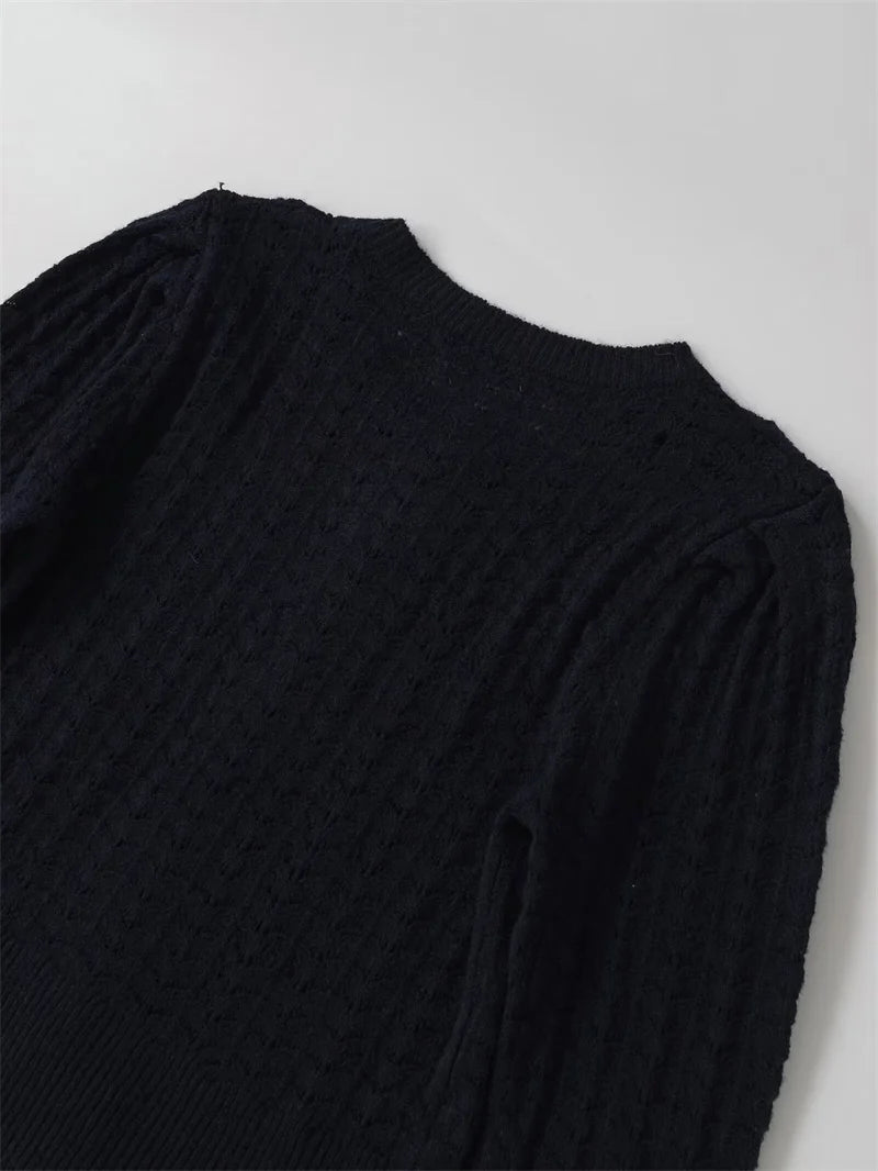 Women's Jacket 2025 Autumn New Style Black Long Sleeve Round Neck Simple KNIT Cardigan Jacket Casual Fashion Versatile