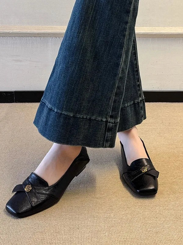 Womens Loafers Shoes Round Toe Female Footwear British Style Slip-on Retro Dress Preppy On Heels Mary Janes Floral Shoes On Heel