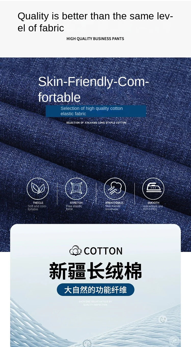 2024 Denim Jeans Casual Fashion Business Pants Classic New Arrivals Elastic Regular Fit Straight Trousers