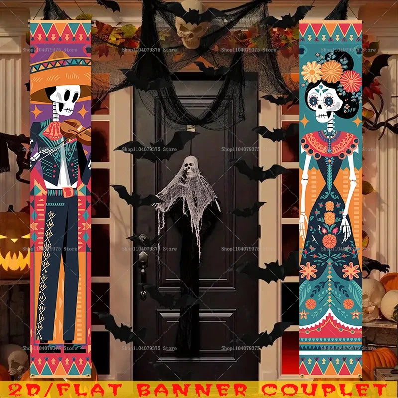 Halloween And Day Of The Dead Porch Banner Hanging Skull Home Room Festival Door Curtain Decoration Party Supplies