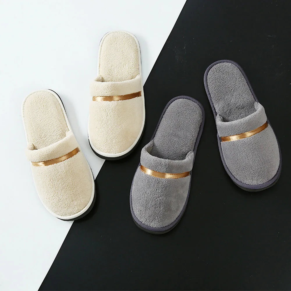 Winter Warm Plush Slippers For Women Men Hotel Guest Indoor Slippers Washable Non-slip Indoor Slippers Couple Bedroom Slipper